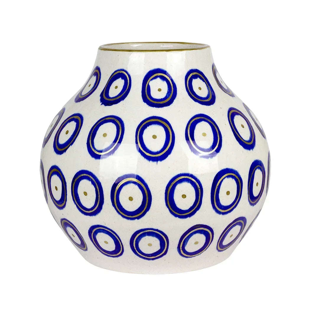 Ceramic Vase - Blue & Gold Circles 26cm