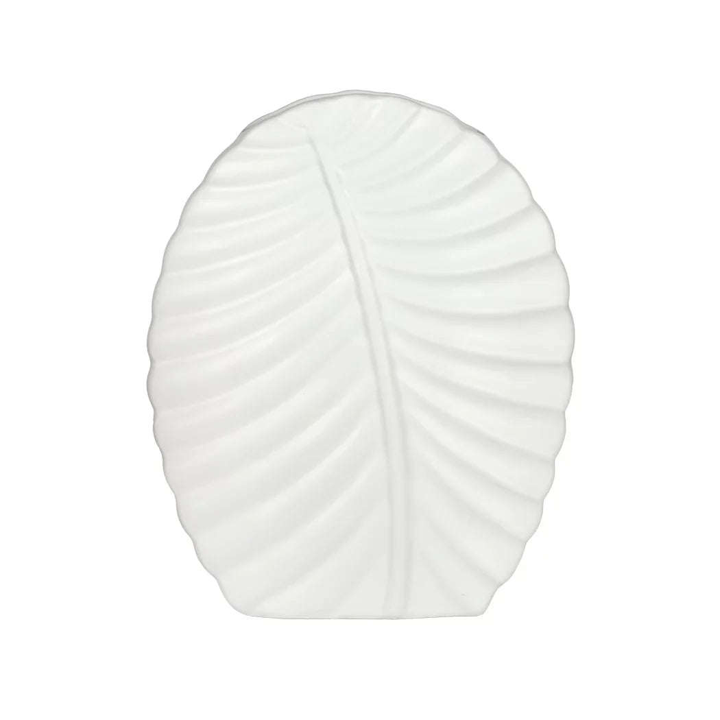Ceramic Vase - White Leaf Flat 30cm
