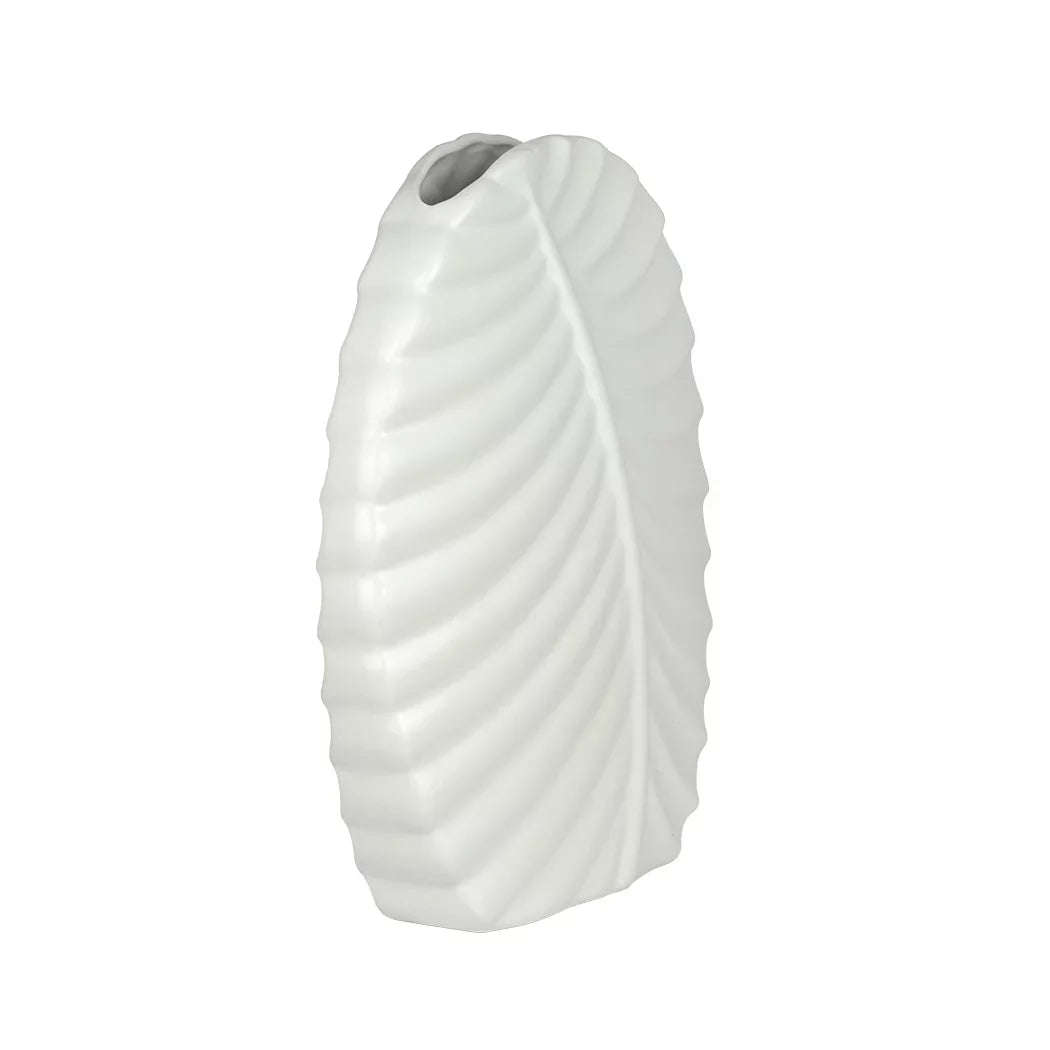 Ceramic Vase - White Leaf Flat 30cm