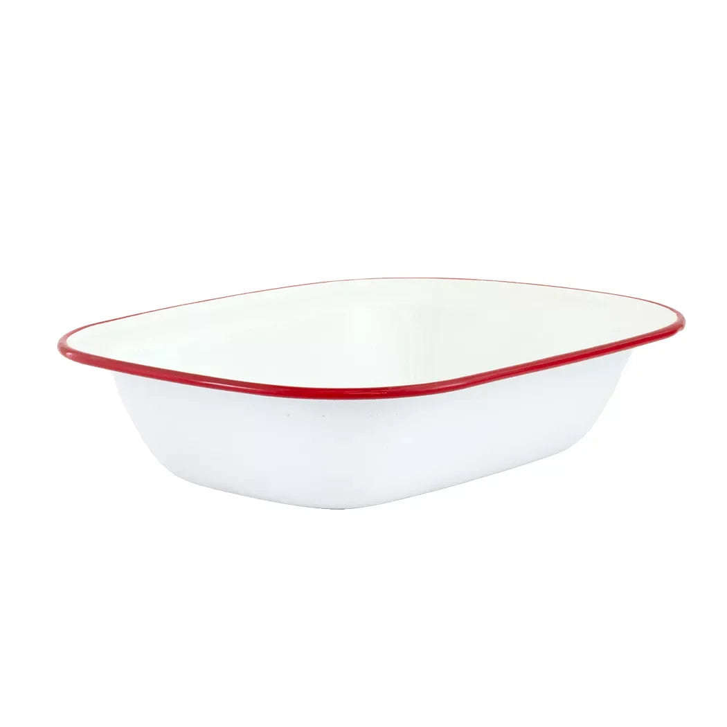 Pie Dish -Enamel White Red Rim 30.5cm