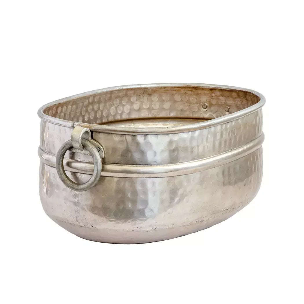 Planter - Beaten Metal Silver Rings 32cm