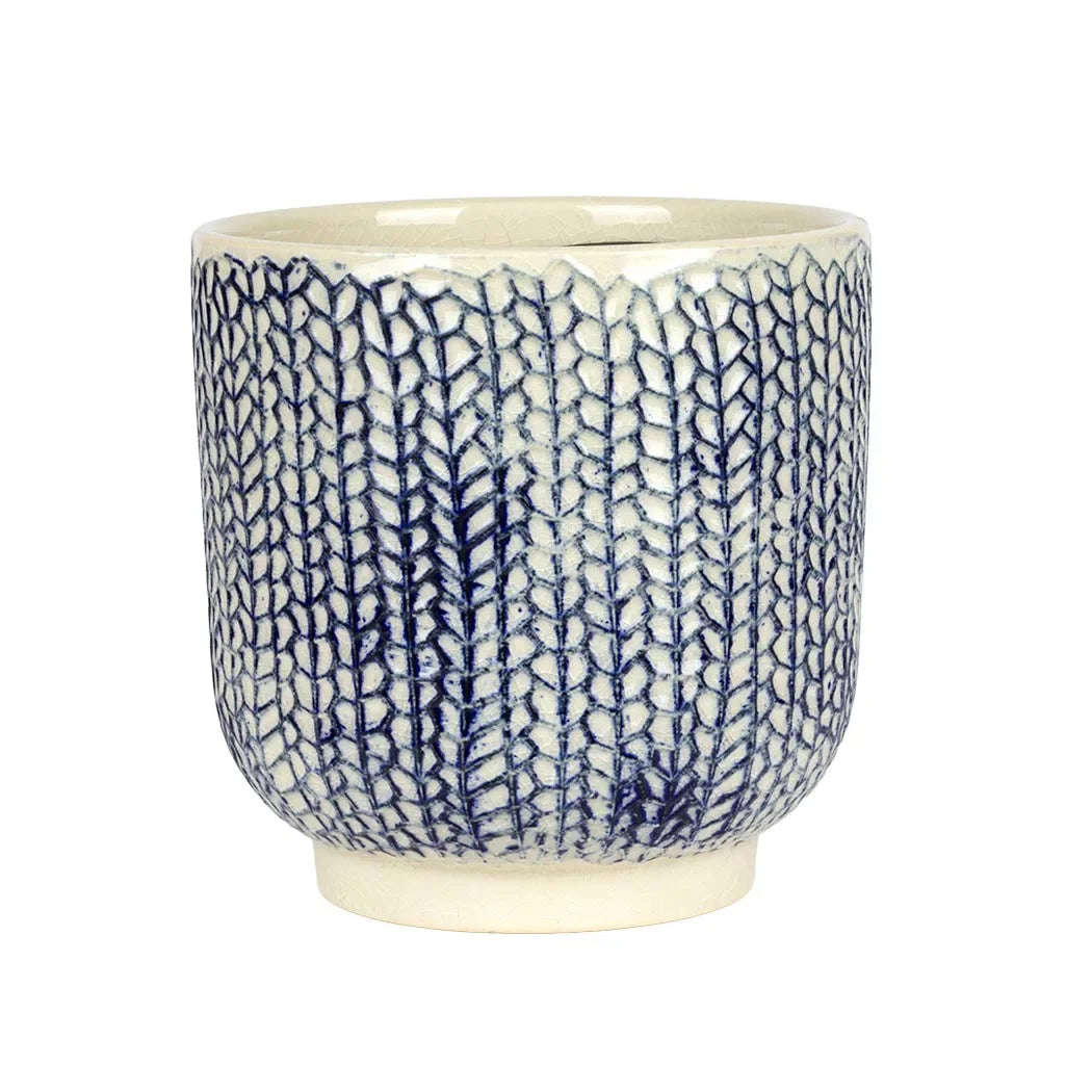 Planter - Ceramic Blue Leaves