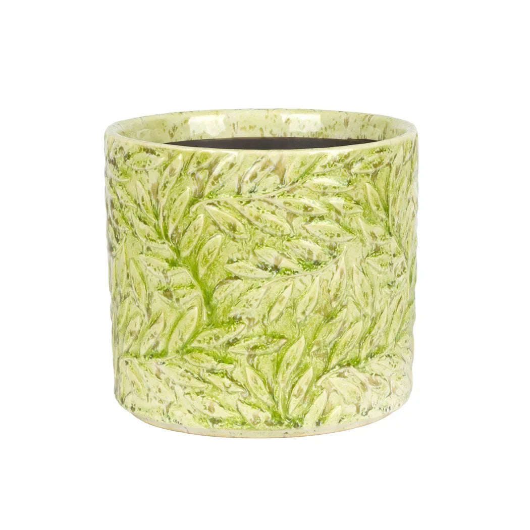 Planter - Ceramic Green Embossed Leaves