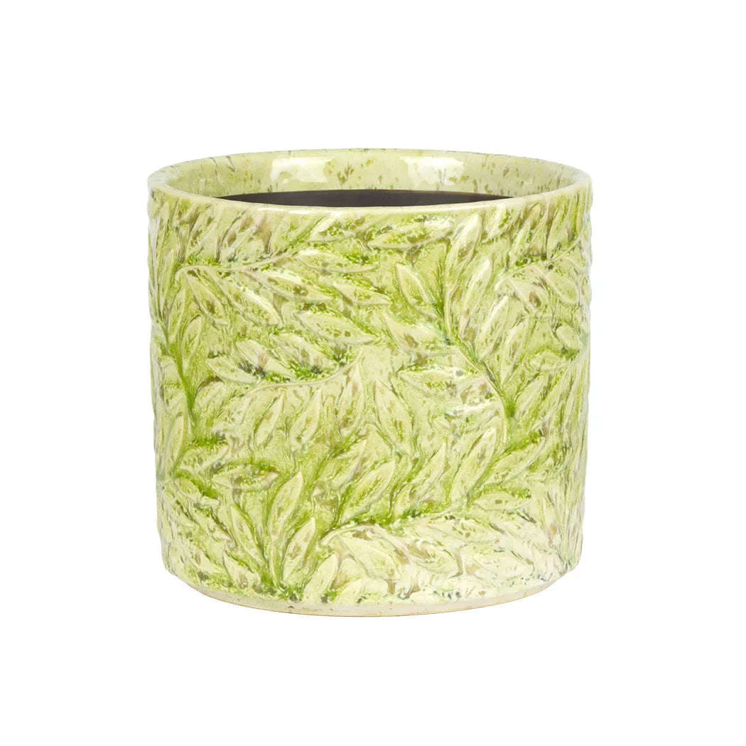 Planter - Ceramic Green Embossed Leaves