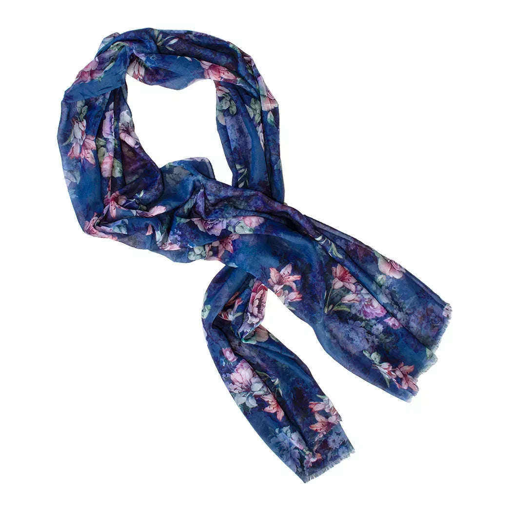 Scarf - Navy Flowers