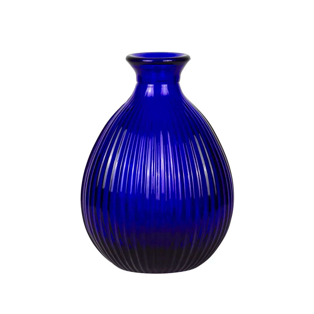 Vase Glass - Navy Blue Ribbed Posy 14.5cm