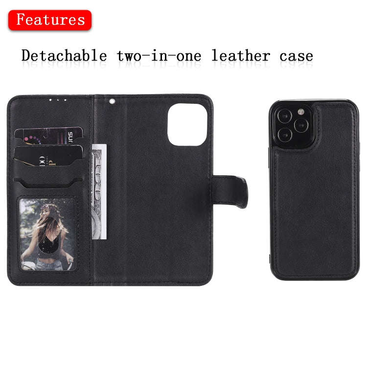 For iPhone 12 / 12 Pro 2 in 1 Solid Color Detachable PU Leather Case with Card Slots & Magnetic H...