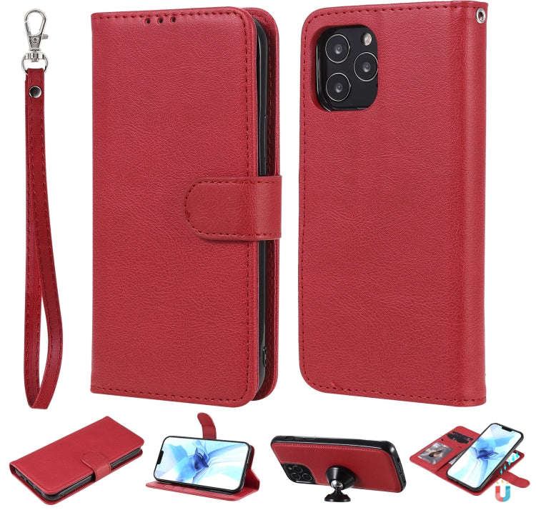 For iPhone 12 / 12 Pro 2 in 1 Solid Color Detachable PU Leather Case with Card Slots & Magnetic H...