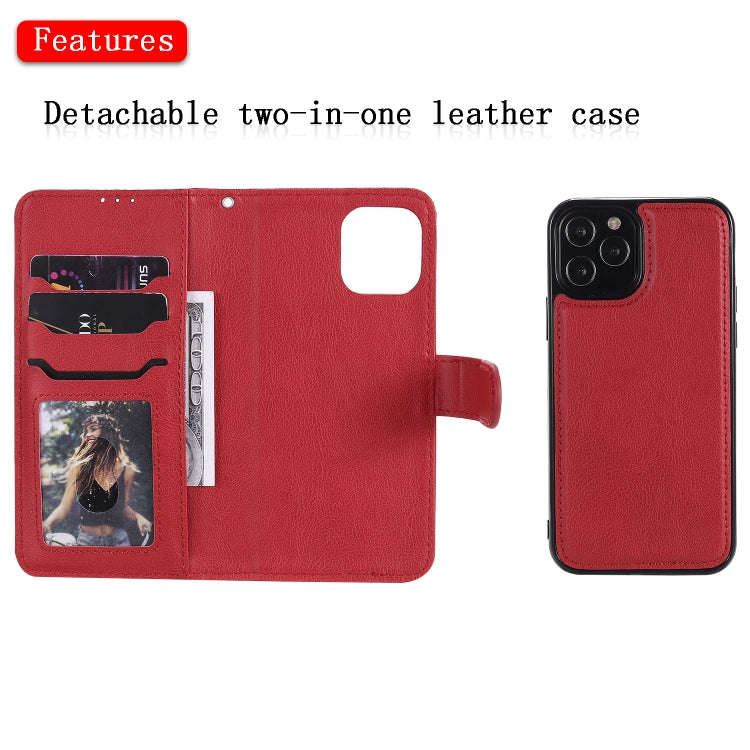 For iPhone 12 / 12 Pro 2 in 1 Solid Color Detachable PU Leather Case with Card Slots & Magnetic H...