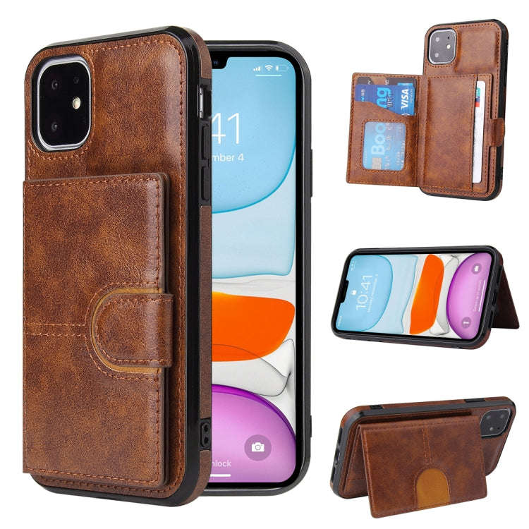 PU + TPU + PC  Shockproof Back Cover Case with Card Slot & Holder For iPhone 12 Pro Max(Brown)