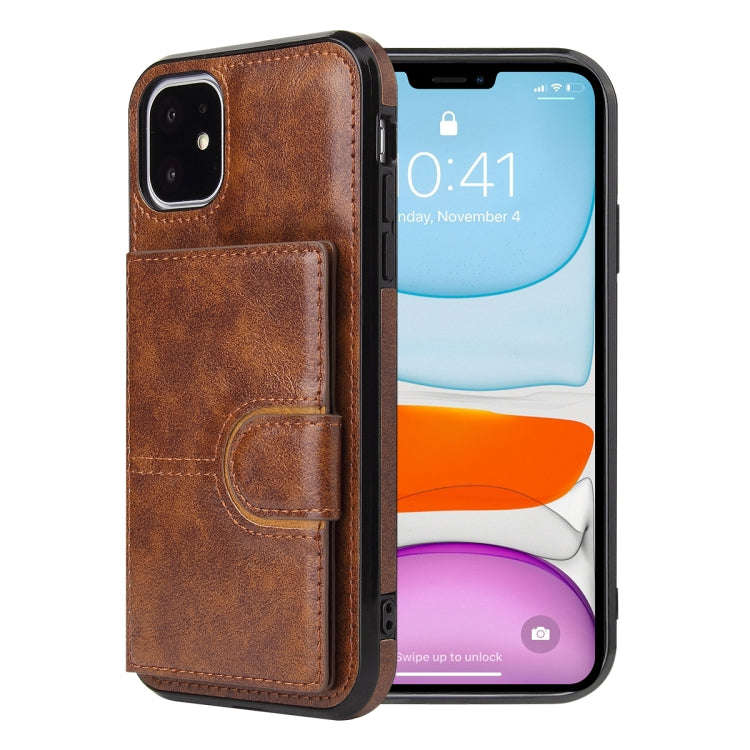 PU + TPU + PC  Shockproof Back Cover Case with Card Slot & Holder For iPhone 12 Pro Max(Brown)