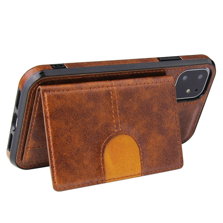 PU + TPU + PC  Shockproof Back Cover Case with Card Slot & Holder For iPhone 12 Pro Max(Brown)