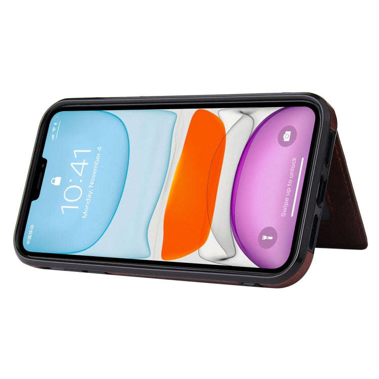 PU + TPU + PC  Shockproof Back Cover Case with Card Slot & Holder For iPhone 12 Pro Max(Brown)