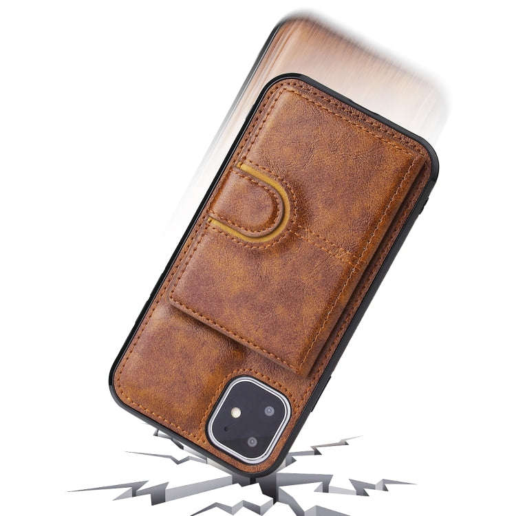 PU + TPU + PC  Shockproof Back Cover Case with Card Slot & Holder For iPhone 12 Pro Max(Brown)