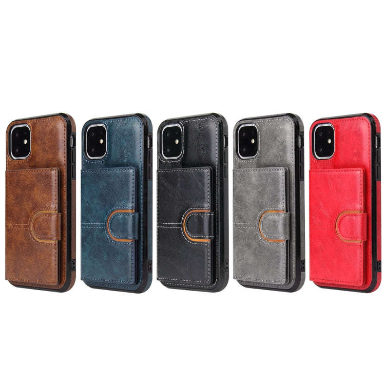 PU + TPU + PC  Shockproof Back Cover Case with Card Slot & Holder For iPhone 12 Pro Max(Brown)