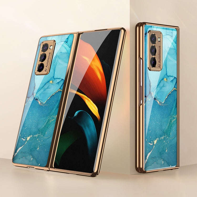For Samsung Galaxy Z Fold2 GKK Electroplating Painted Glass Case(Lake Blue)
