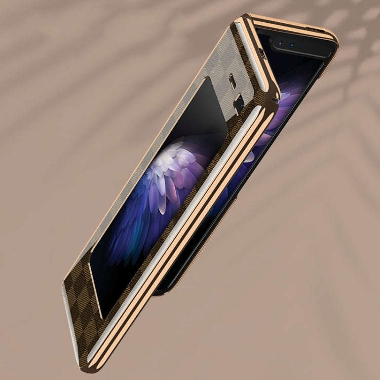 For Samsung Galaxy Z Fold2 GKK Electroplating Painted Glass Case(Woven Black Pattern)