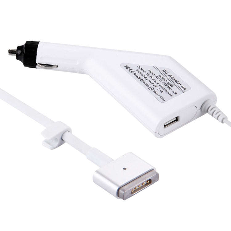 60W 16.5V 3.65A 5 Pin T Style MagSafe 2 Car Charger with 1 USB Port for Apple Macbook A1465 / A15...