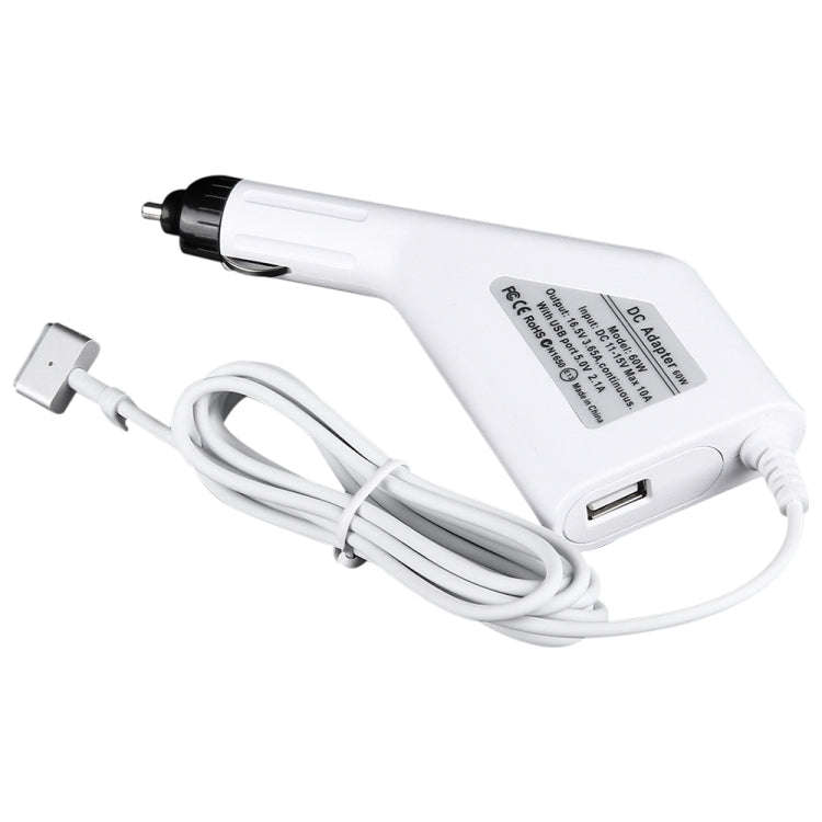 60W 16.5V 3.65A 5 Pin T Style MagSafe 2 Car Charger with 1 USB Port for Apple Macbook A1465 / A15...