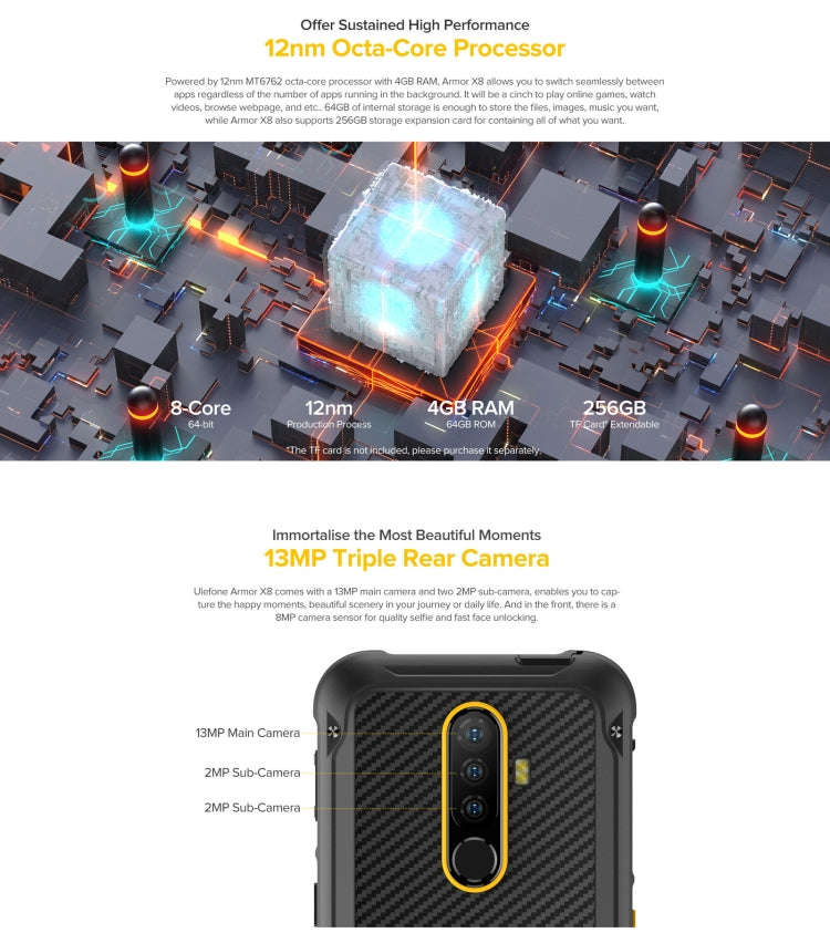[HK Warehouse] Ulefone Armor X8 Rugged Phone, 4GB+64GB