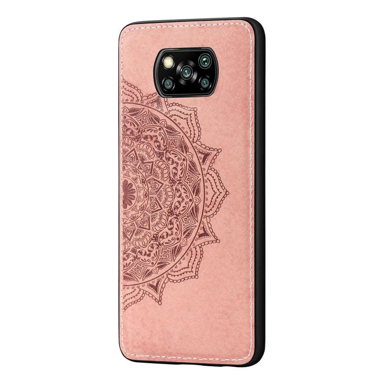 For Xiaomi Poco X3 NFC Mandala Embossed Cloth Cover PC + TPU Case with Magnetic Function and Hand...