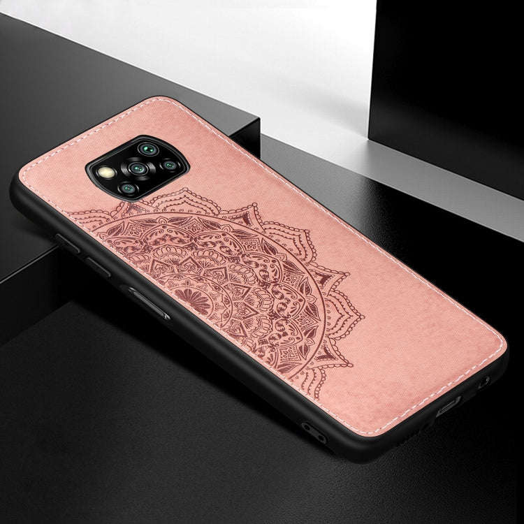 For Xiaomi Poco X3 NFC Mandala Embossed Cloth Cover PC + TPU Case with Magnetic Function and Hand...