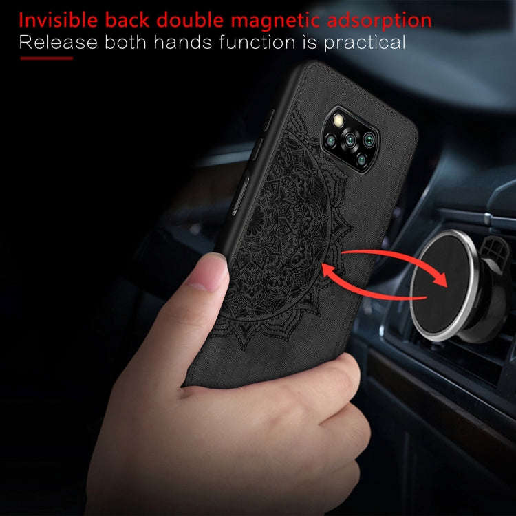 For Xiaomi Poco X3 NFC Mandala Embossed Cloth Cover PC + TPU Case with Magnetic Function and Hand...