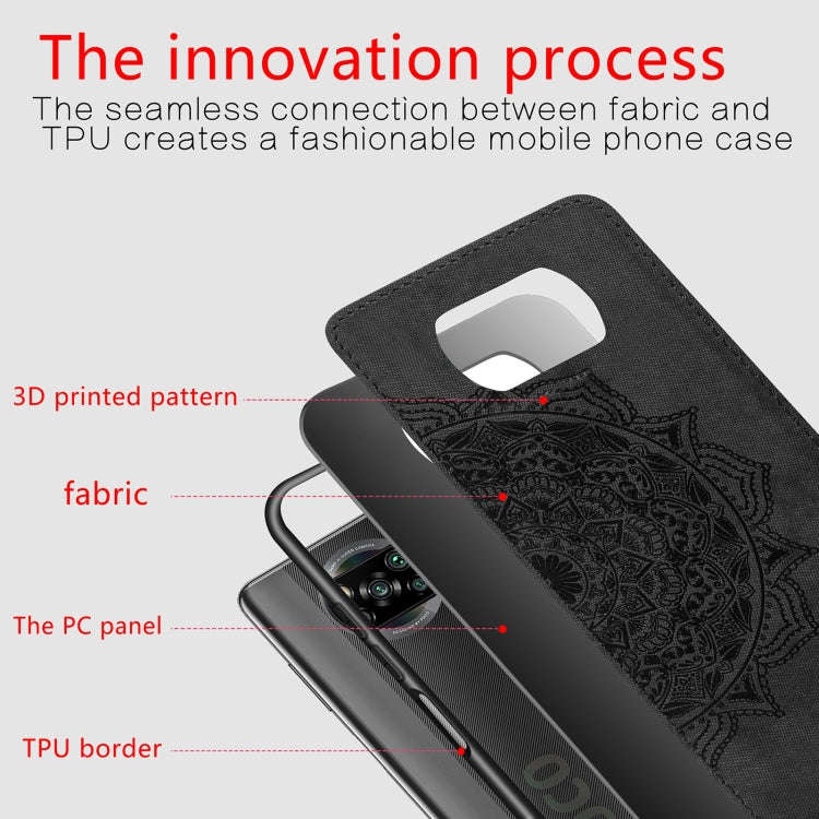 For Xiaomi Poco X3 NFC Mandala Embossed Cloth Cover PC + TPU Case with Magnetic Function and Hand...