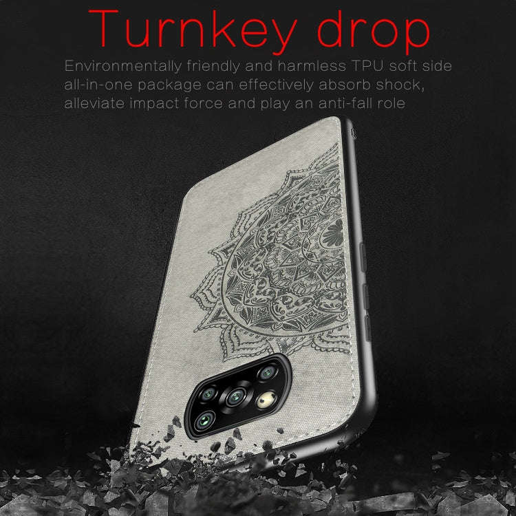 For Xiaomi Poco X3 NFC Mandala Embossed Cloth Cover PC + TPU Case with Magnetic Function and Hand...