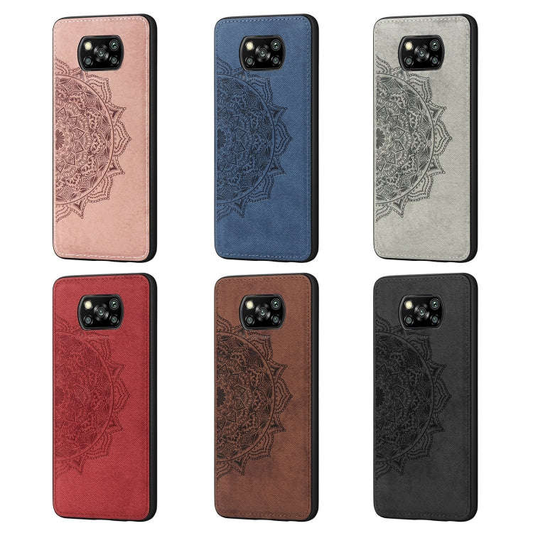For Xiaomi Poco X3 NFC Mandala Embossed Cloth Cover PC + TPU Case with Magnetic Function and Hand...