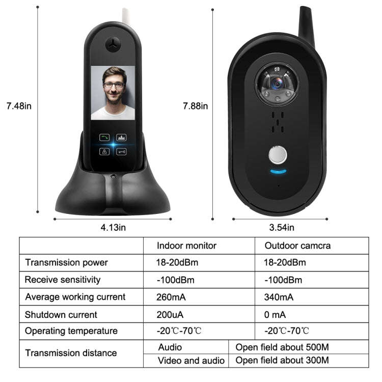 TS-999A2 Wireless Digital Video Door Phone Doorbell with 2.5 inch Display Screen & Antenna, Suppo...