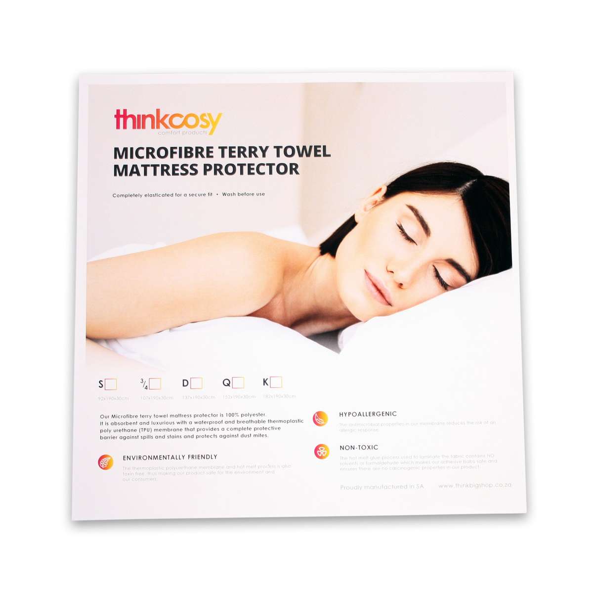 Microfibre Terry Towel Waterproof Mattress Protector -ThinkCosy - White - Single