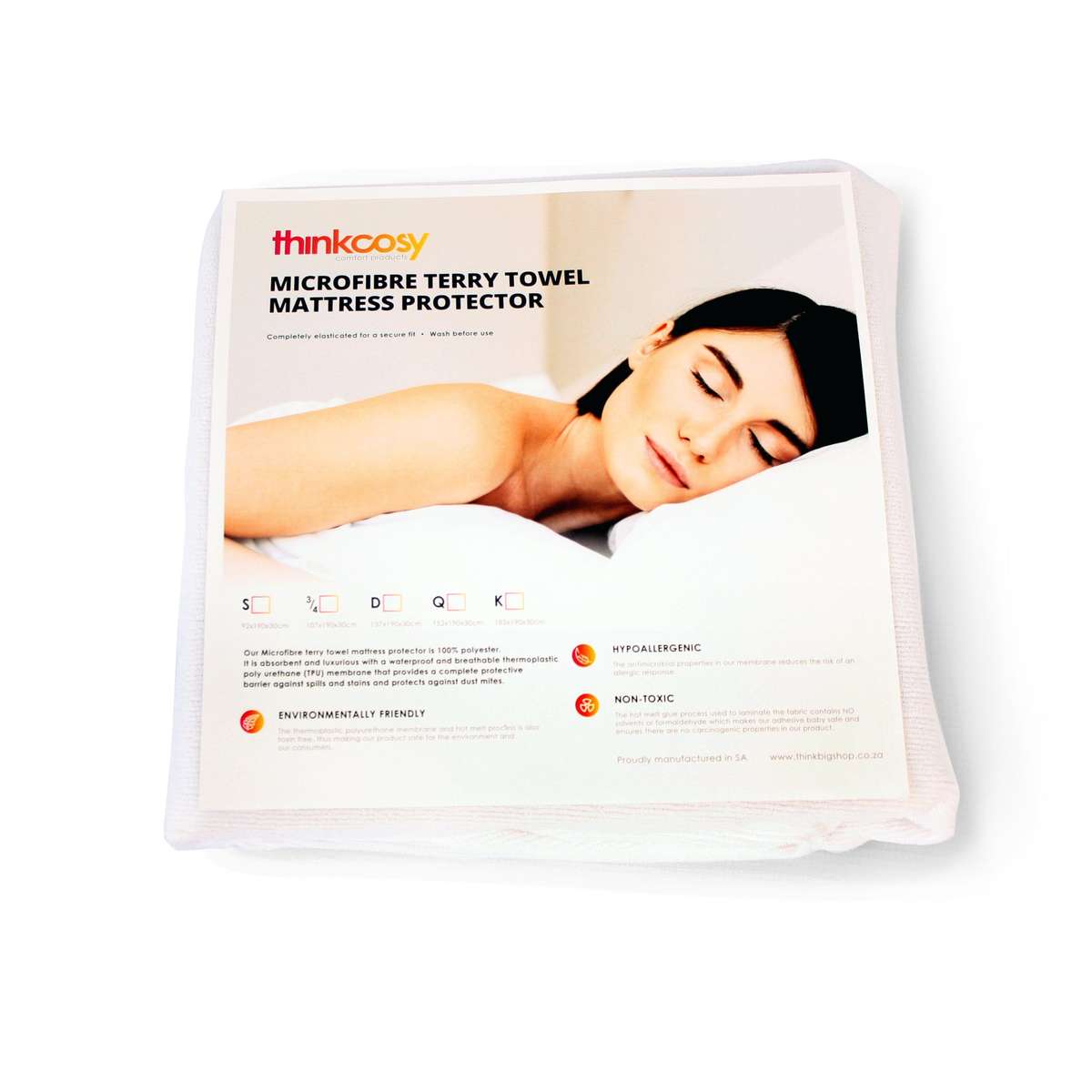 Microfibre Terry Towel Waterproof Mattress Protector -ThinkCosy - White - Single
