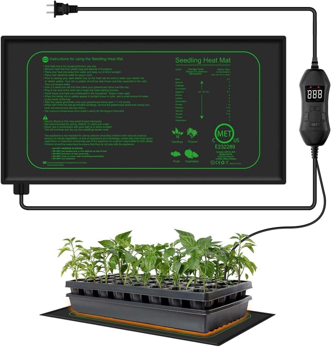 Seedling Heat Mat with Built-In Controller (20°C -45°C)