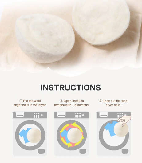 Wash Wool Dryer Balls - Set of 6, dry your laundry faster