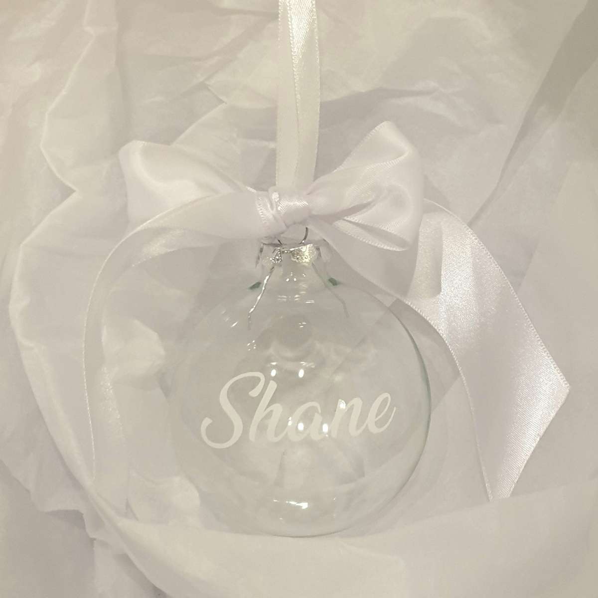 Christmas Bauble - Personalised - Glass (Ribbon with thick satin bow) - Clear glass