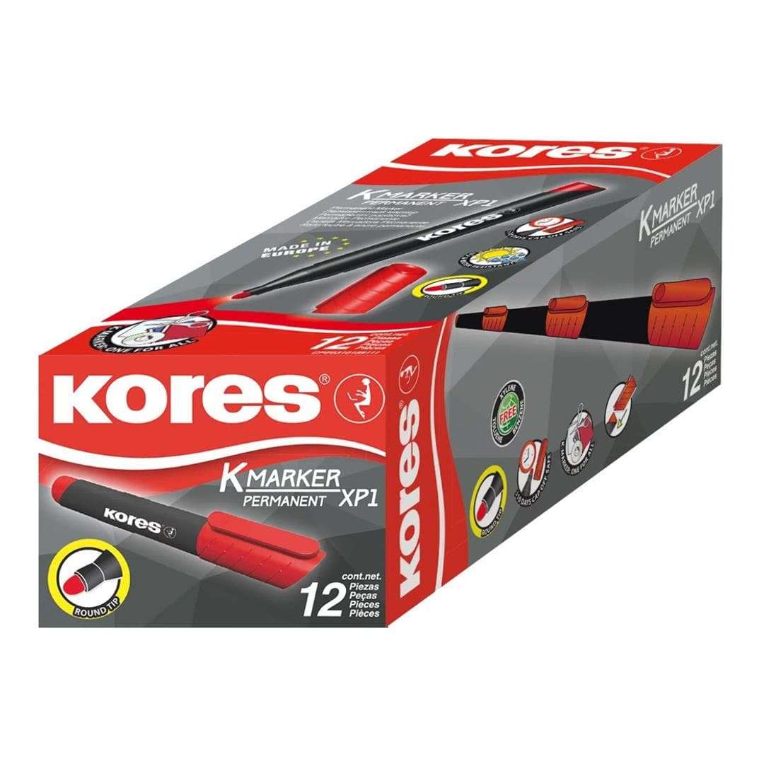 Kores K-Marker Permanent Marker Bullet Tip 12-pieces Red 20937