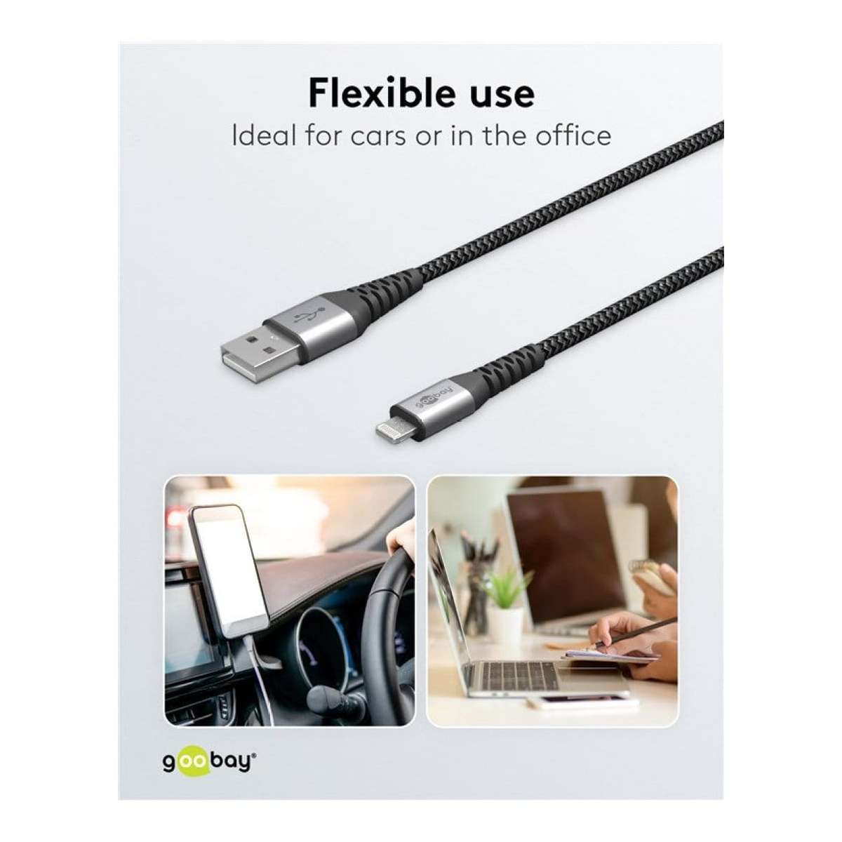 Goobay 1m USB-A to Lightning Textile Charging Cable with Metal Plugs 49268