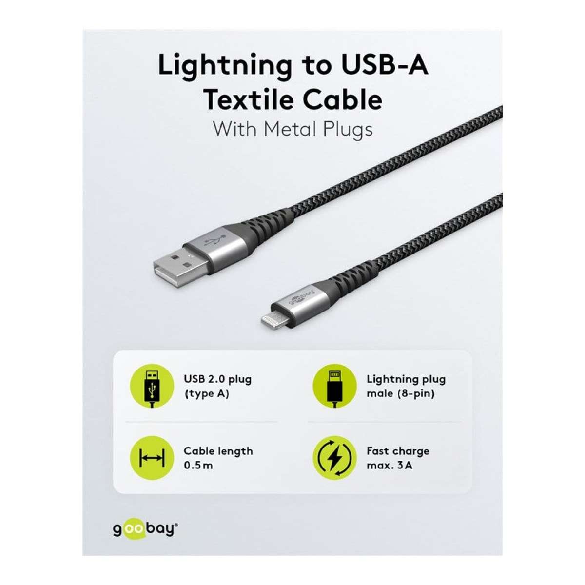 Goobay 1m USB-A to Lightning Textile Charging Cable with Metal Plugs 49268