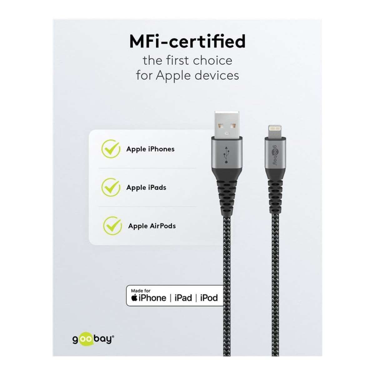 Goobay 1m USB-A to Lightning Textile Charging Cable with Metal Plugs 49268