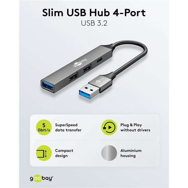 Goobay USB 3.2 Gen 1 Type-A 5000 Mbit/s Interface Hub Light Grey 74458