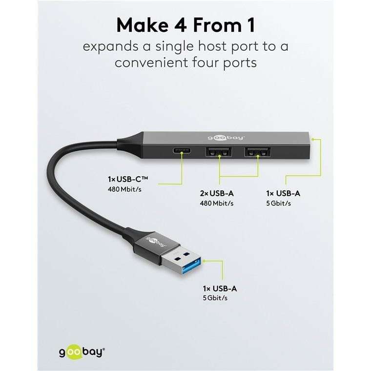 Goobay USB 3.2 Gen 1 Type-A 5000 Mbit/s Interface Hub Light Grey 74458