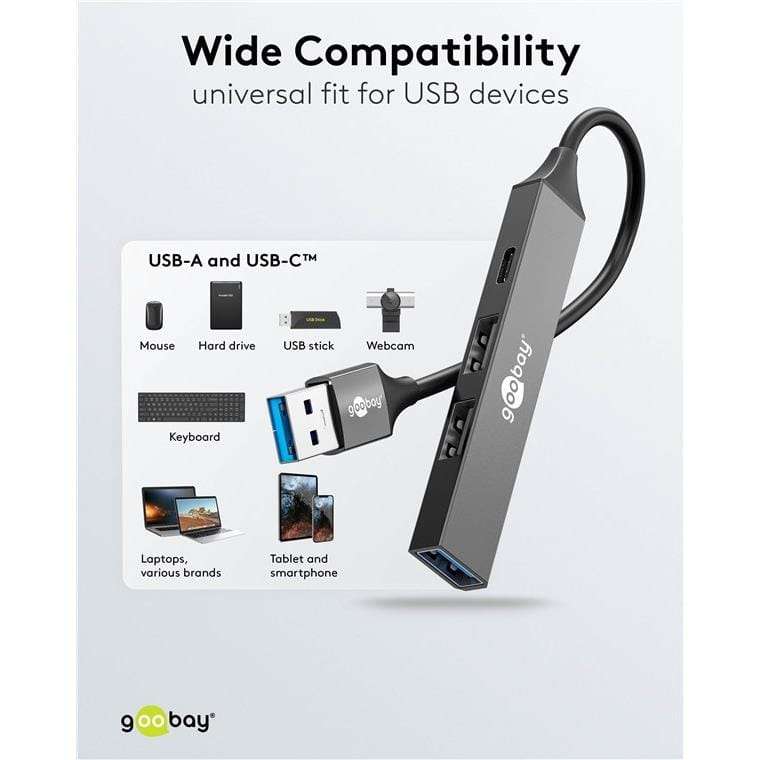 Goobay USB 3.2 Gen 1 Type-A 5000 Mbit/s Interface Hub Light Grey 74458