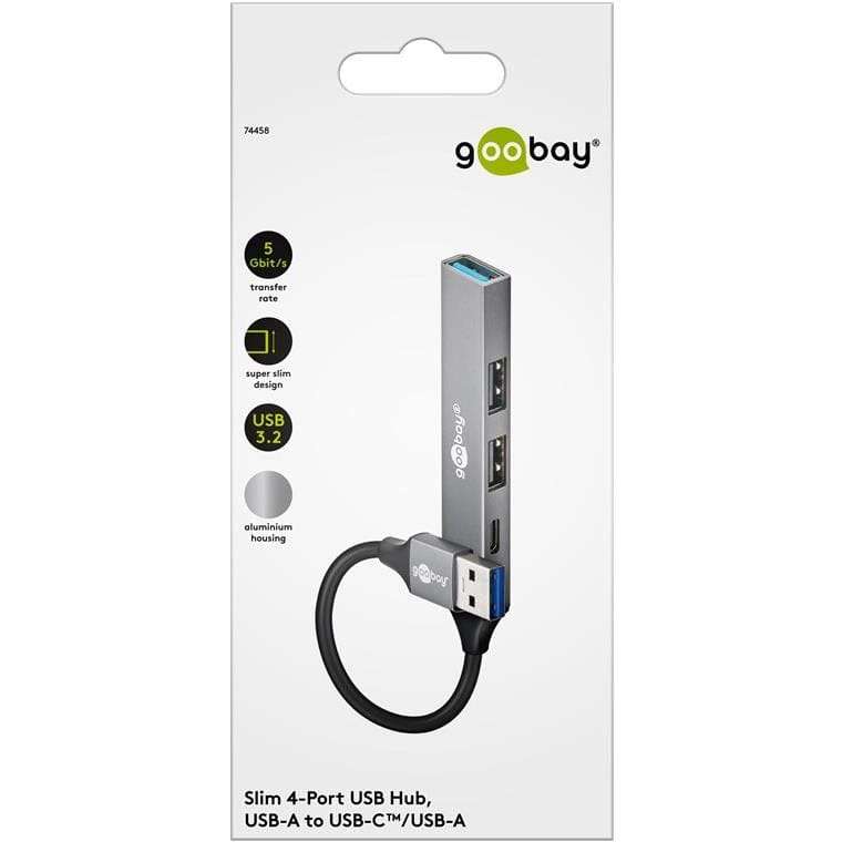 Goobay USB 3.2 Gen 1 Type-A 5000 Mbit/s Interface Hub Light Grey 74458