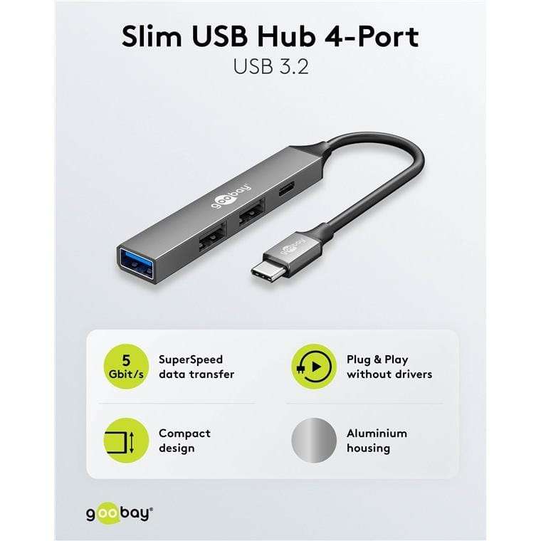 Goobay USB 3.2 Gen 1 Type-C 5000 Mbit/s Interface Hub Light Grey 74459