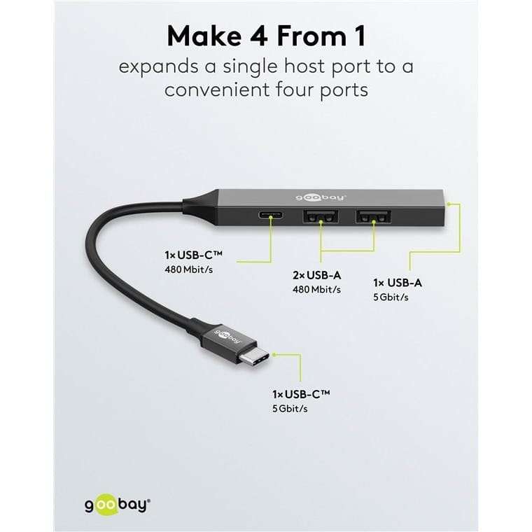 Goobay USB 3.2 Gen 1 Type-C 5000 Mbit/s Interface Hub Light Grey 74459