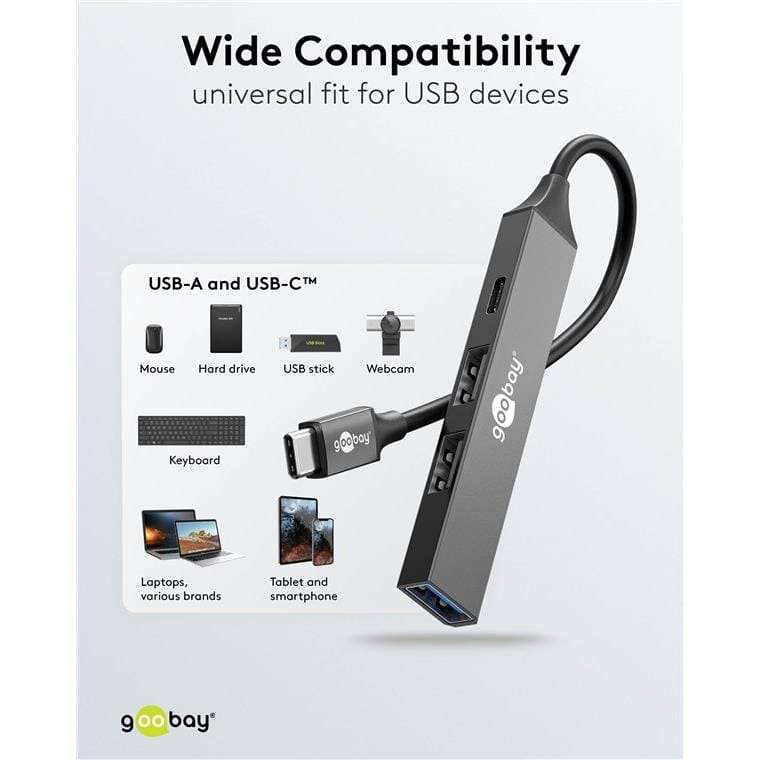 Goobay USB 3.2 Gen 1 Type-C 5000 Mbit/s Interface Hub Light Grey 74459