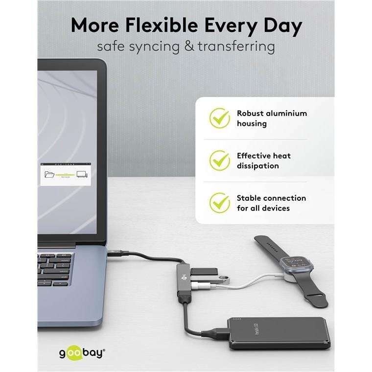 Goobay USB 3.2 Gen 1 Type-C 5000 Mbit/s Interface Hub Light Grey 74459