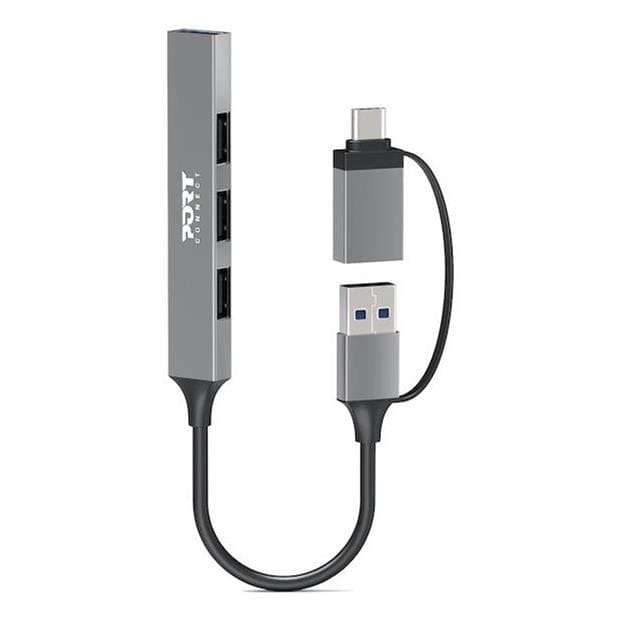 Port Designs 4-ports 480 Mbps Slim Multi USB Hub Silver 900160