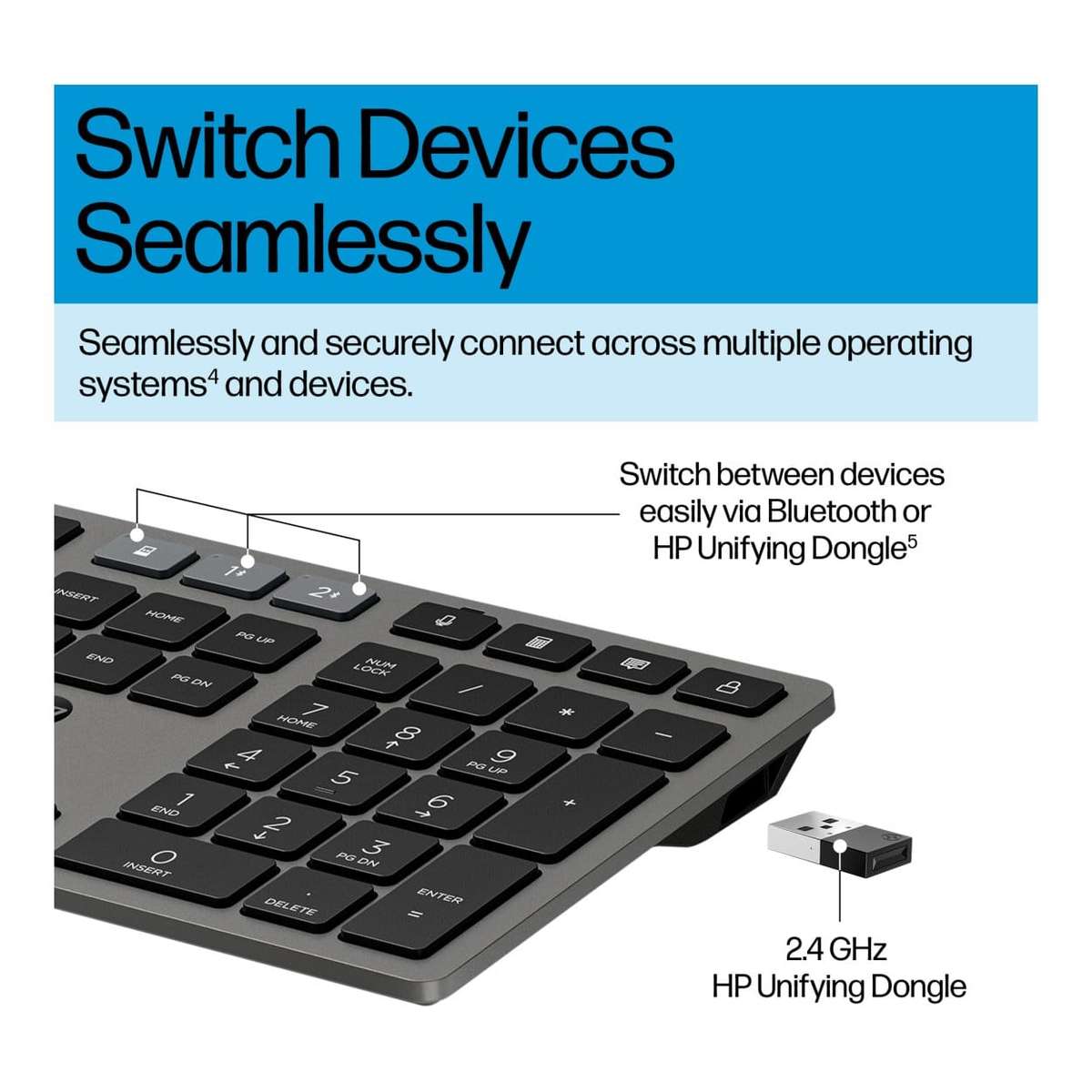HP 725 Multi-Device Rechargeable Wireless Keyboard and Mouse Combo Black 9T5B0UT
